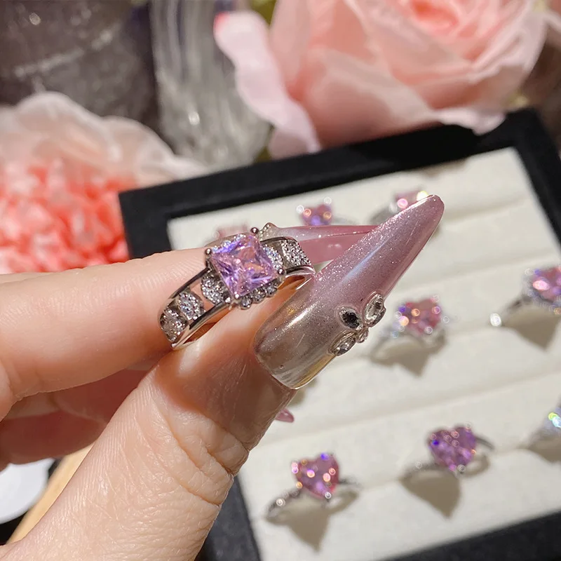 pink sapphire and diamond ring Exquisite 18K Plated Radiant Zirconia pink heart ring different design large diamond open ring