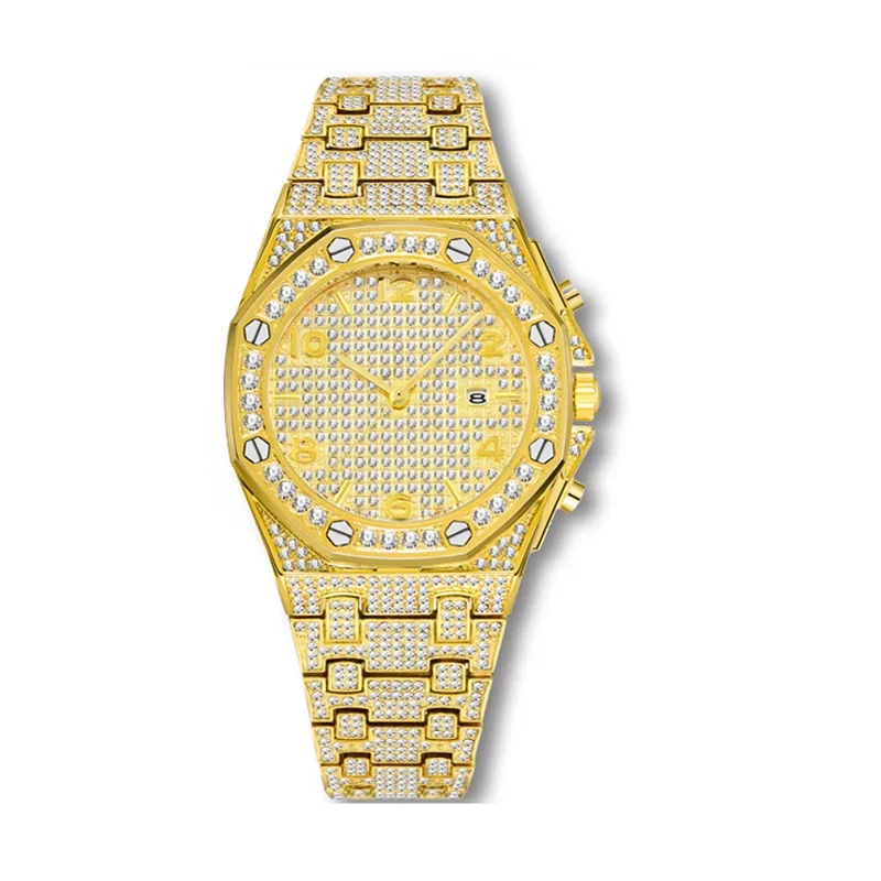 Blues RTS Trending Unique Arabic 18k Gold Quartz VVS full diamond watch