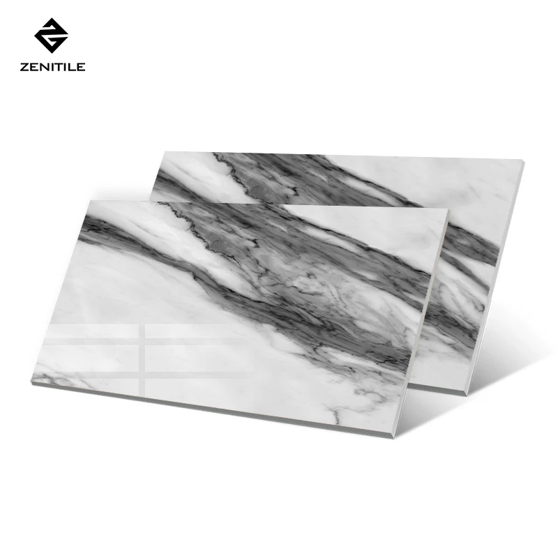 Factory price grey white marble look glazed polished porcelain floor tiles