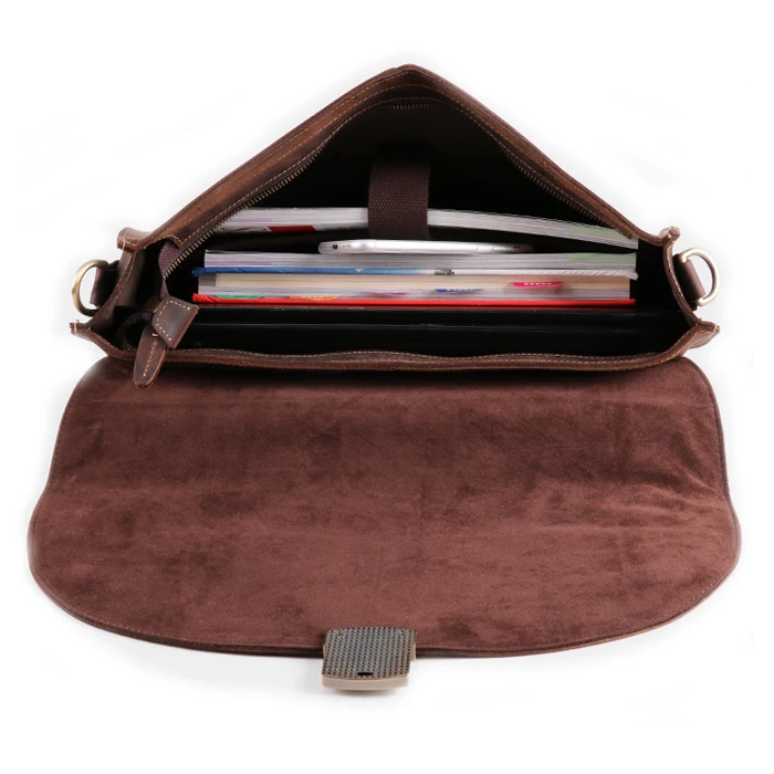 New Crazy Horse Genuine Leather 15 Inch Laptop Bag Retro Men Crossbody Bag New Men Genuine Leather Briefcase