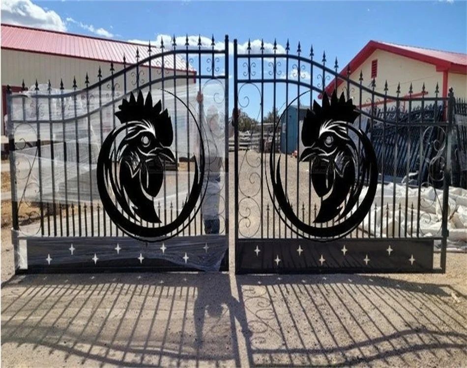 High Quality wrought iron gates automatic remote control Custom Low Price Black Galvanized Coated Gates
