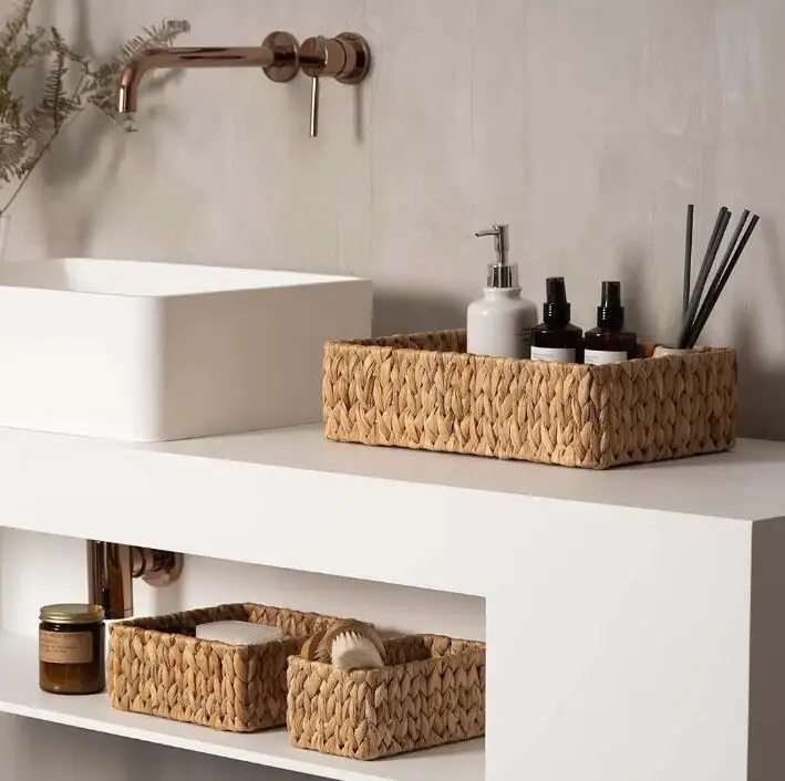 Woven Natural Water Hyacinth Basket Square Foldable Storage Baskets for Home Decoration Organizer