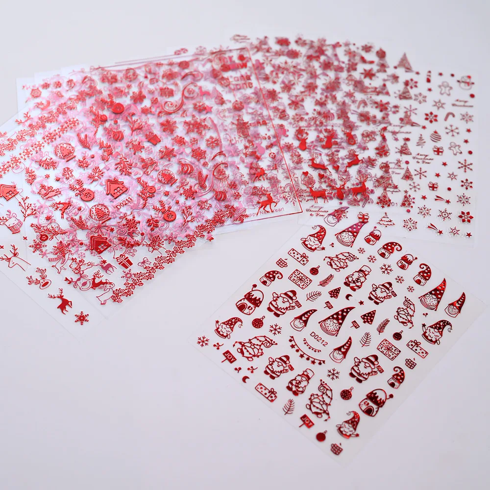 New Design Wholesale Red Snow Elk Christmas Nail Art Stickers Gold Santa Winter Nail Decals For Nail decorations