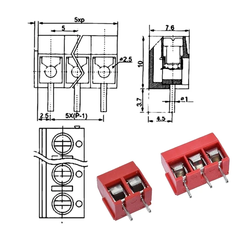 WGZX KF301-2P -3P -5.0-2P 2Pin 3 Screw 2 mm Straight PCB Terminal Block Connector Blue Red green