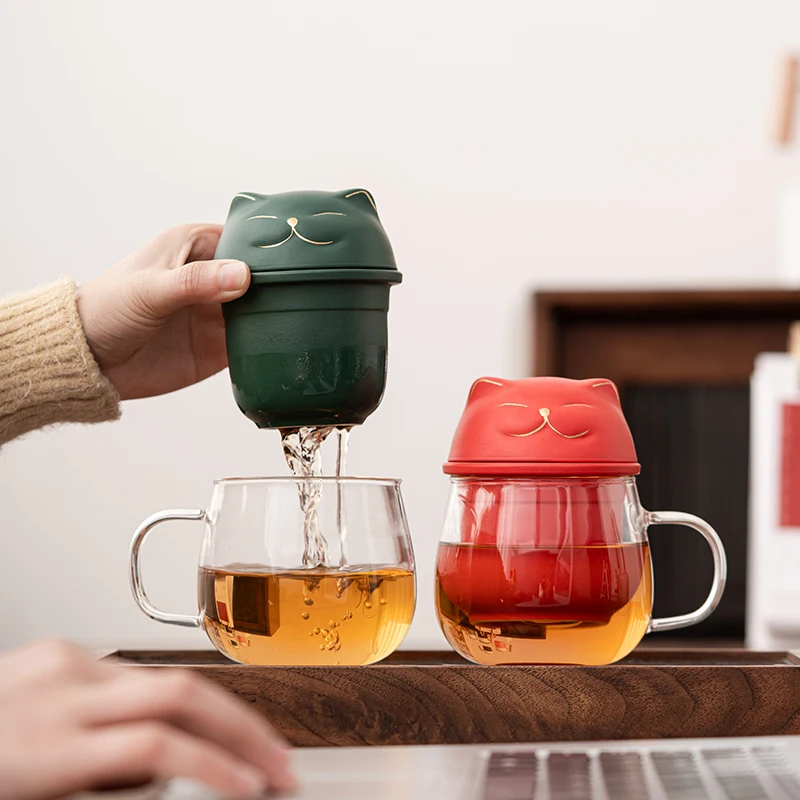 Modern Design Large Capacity Ceramic Tea & Coffee Mug with Glass Inner Pot & Lid for Personal Use & Business Gifts