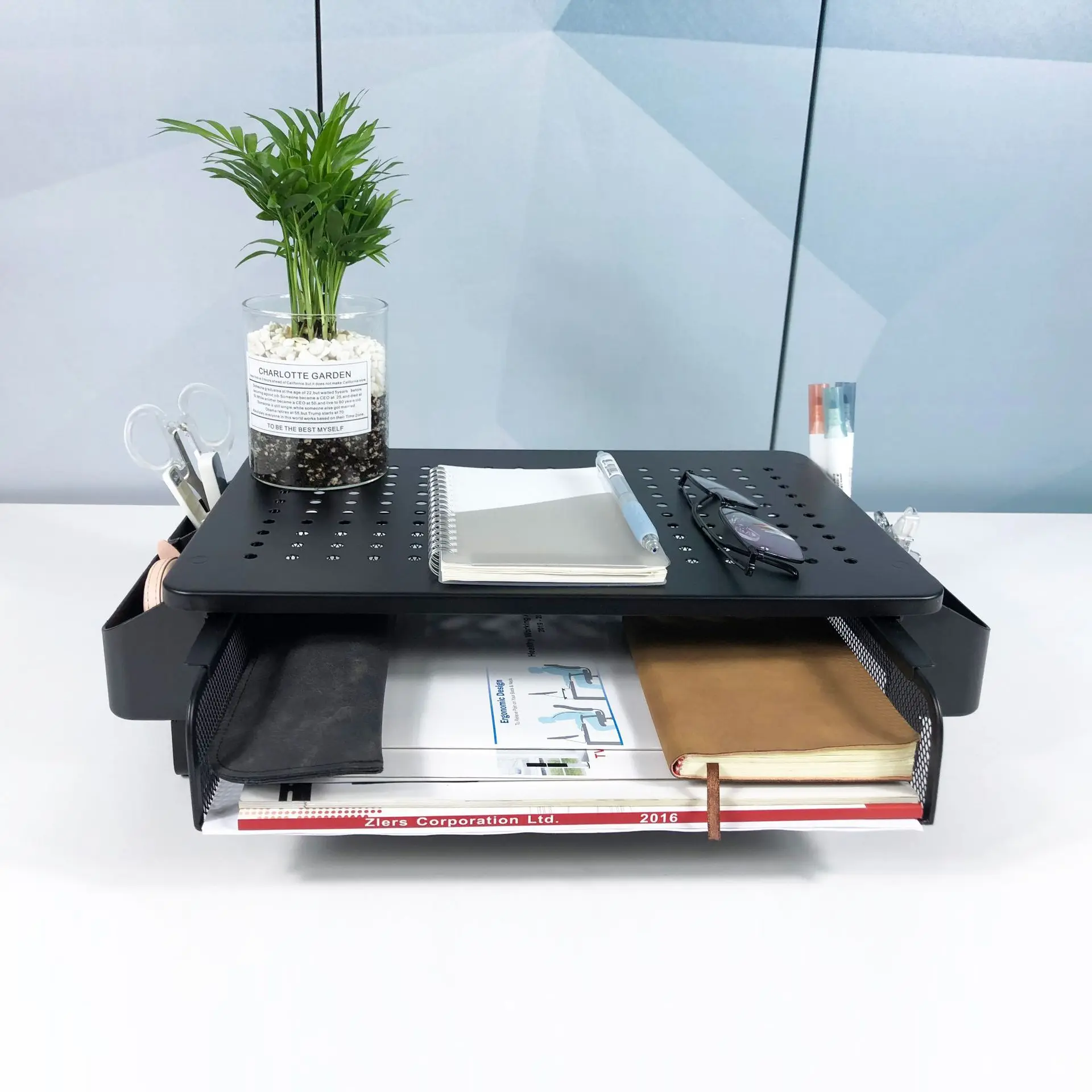 Home Office Monitor Stand Laptop Stand for Desk Height Adjustable Drawer Computer Stand Cellphone Holder Studio Monitor Riser