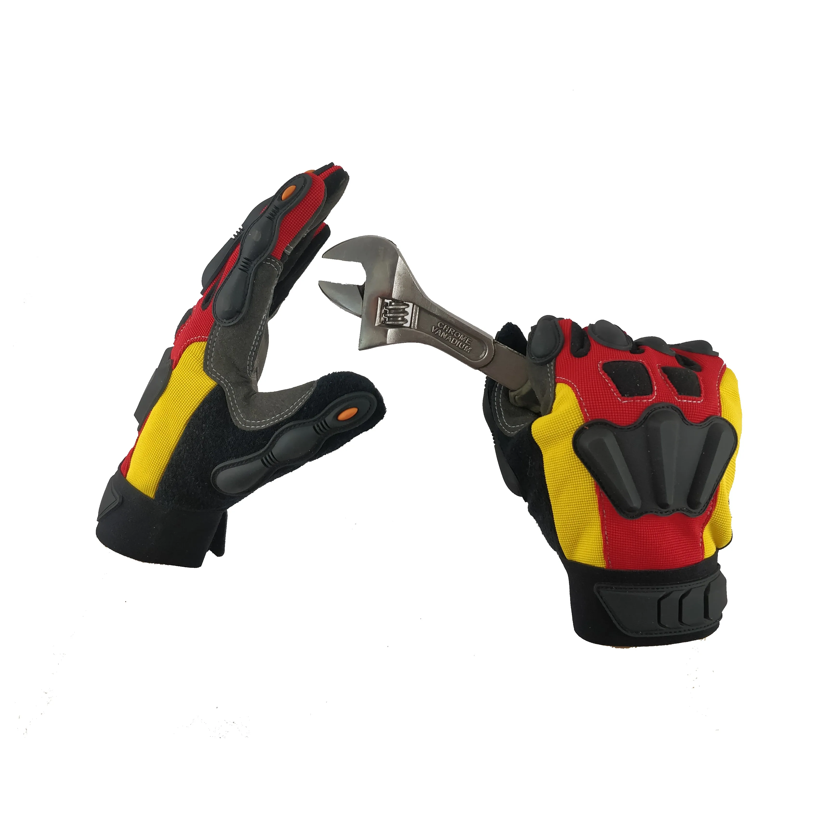 Microfiber synthetic leather pad palm safety work wholesale touch screen anti impact mechanics gloves