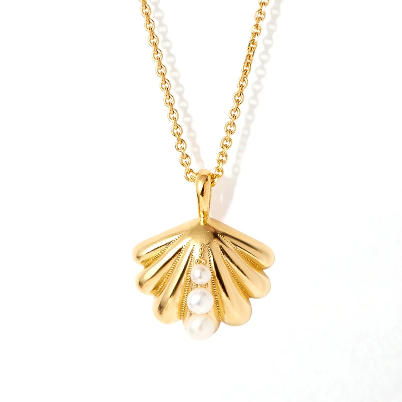 Gemnel hot selling 925 sterling silver 18k gold ocean shell pearl ammonites charm necklace