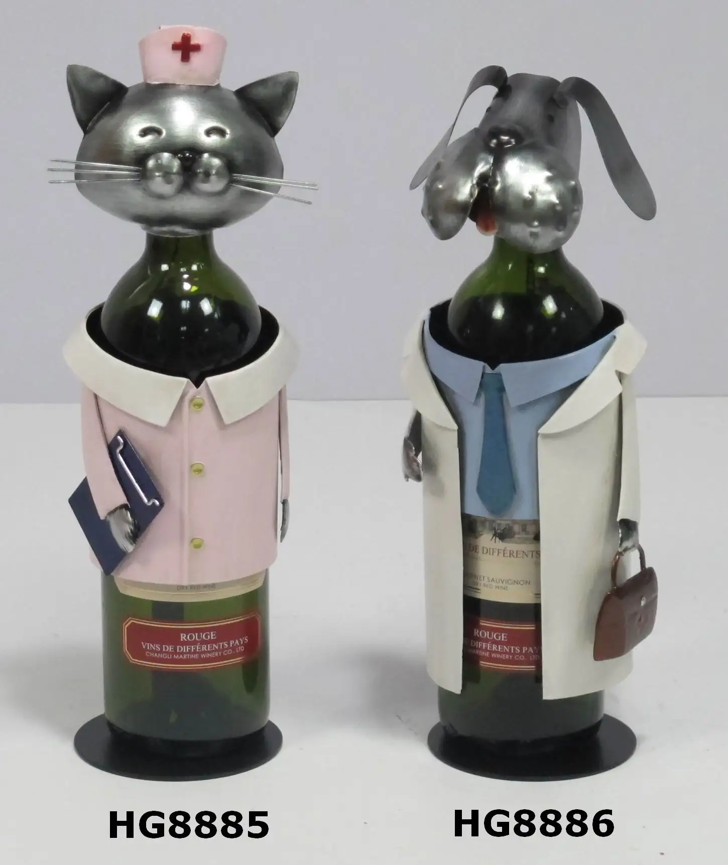 Metal Craft Nurse Cat Wine Bottle Holder
