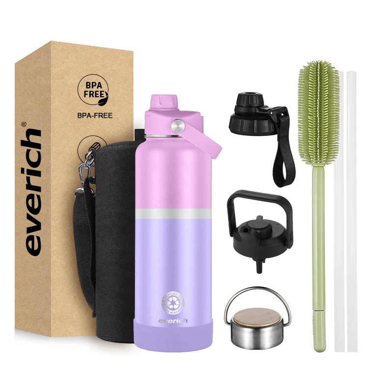 New Design Wide-Mouth 1000ml Stainless Steel Bottle Bamboo Lid Gradient Color Customizable Logo Dual-Wall Adults Sport Style