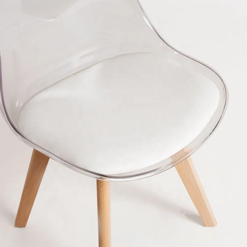 PE transparent seat chair wood leg office chair dining chair supplier