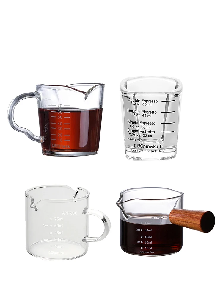 100ml Measuring Glass Coffee Gups with Wooden Handle Multi Color Measuring Cups and Spoons