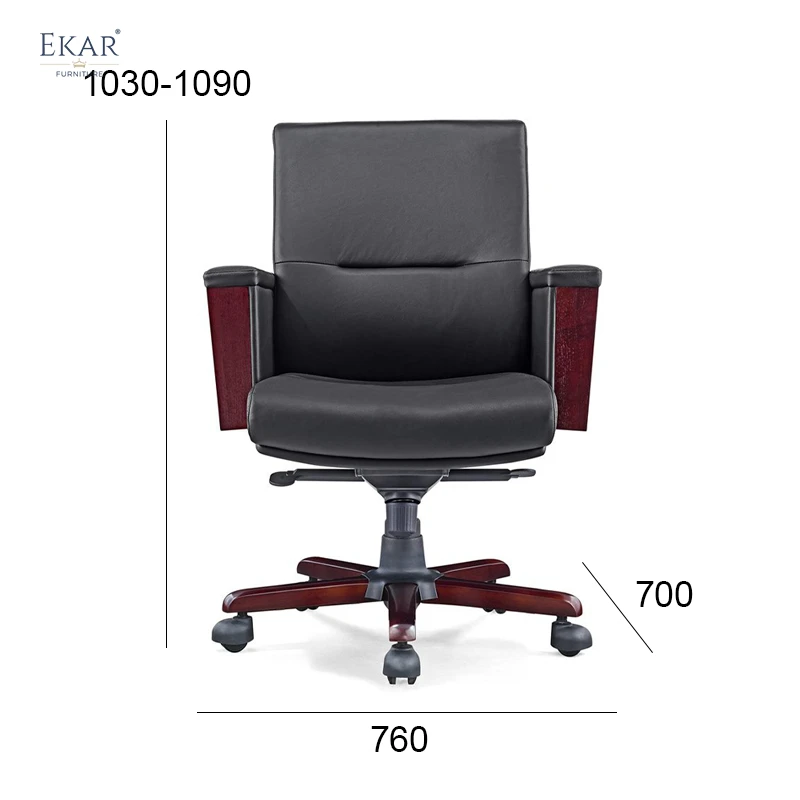 Executive Top-Grain Leather Office Chair with Padded Armrests