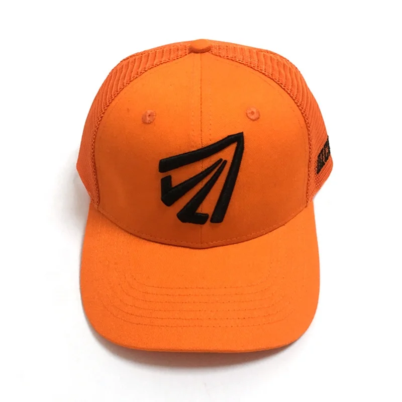 Customize blaze orange trucker cap, 3d embroidered custom trucker hat