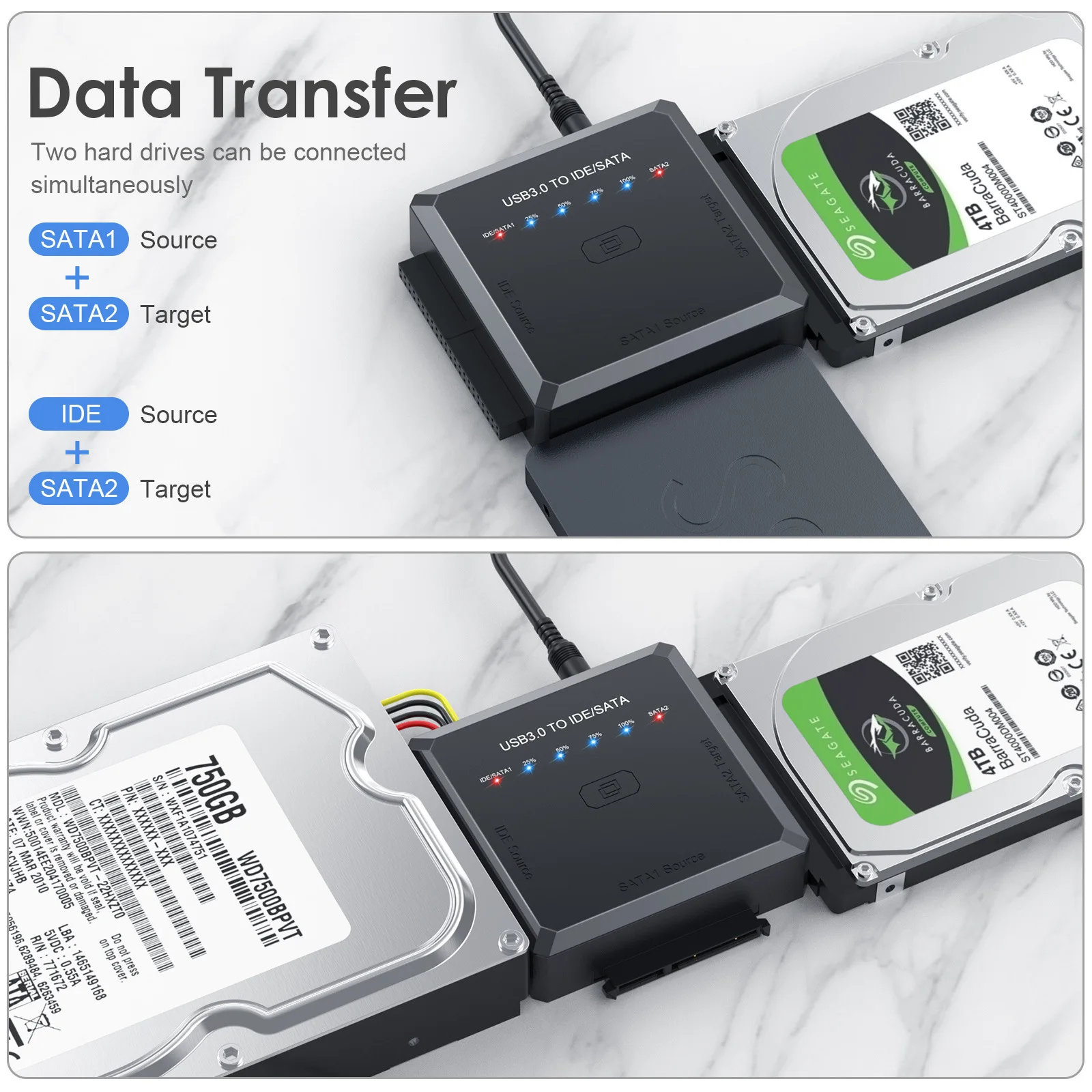 USB 3.0 to IDE and SATA Converter External Hard Drive Adapter Transfer Data Kit for Universal 2.5/3.5 HDD/SSD Hard Drive Disk