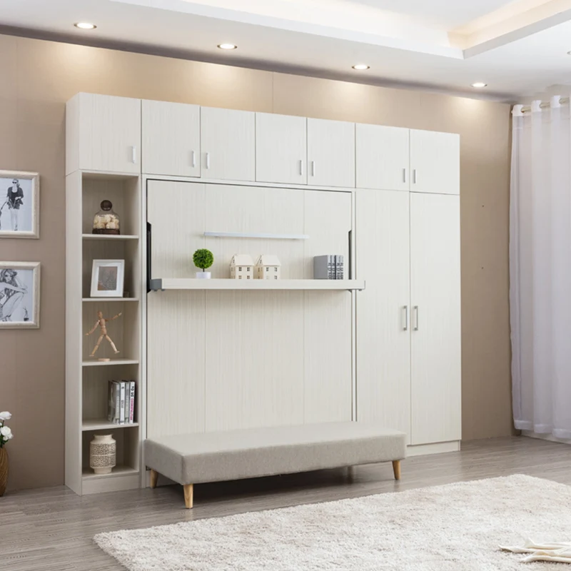Multifunction foldable wooden saving space  spring mechanism smart bedroom furniture wall bed murphy beds
