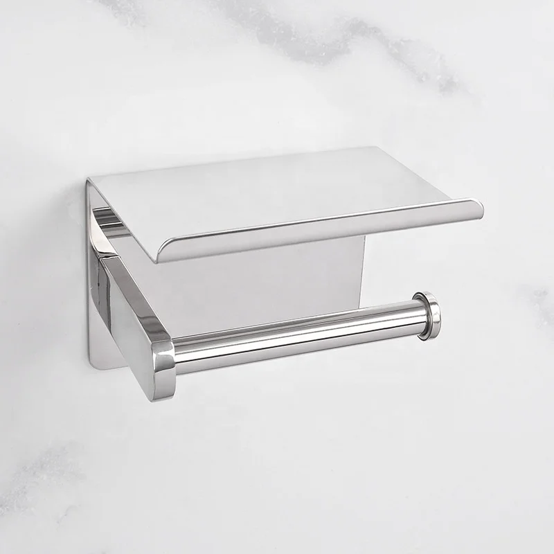 SUS304 Stainless Steel Toilet Paper Holder with Mobile Phone Shelf Bathroom Storage Organizer