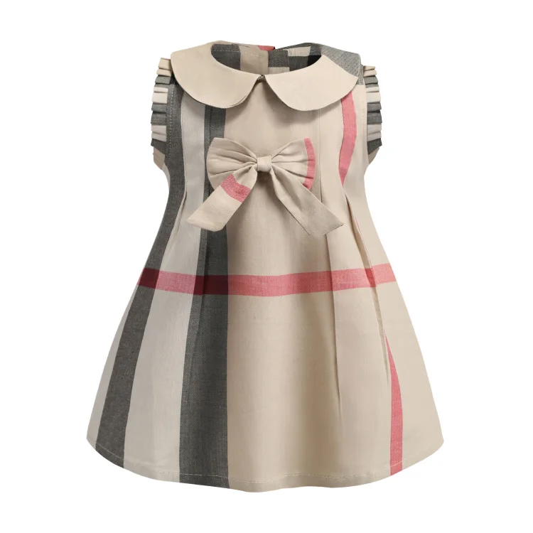 
Hot sale new design girls dresses Cotton plaid kids clothing boutique dresses with peter pan collar 