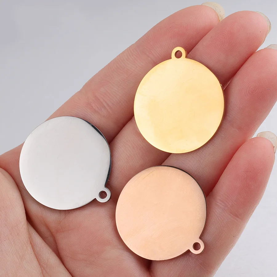 Stainless Steel Pvd 18K Gold Plated Medal Stack Pendants And Necklace Coin Flat Round Charms For Jewelry Making Necklace