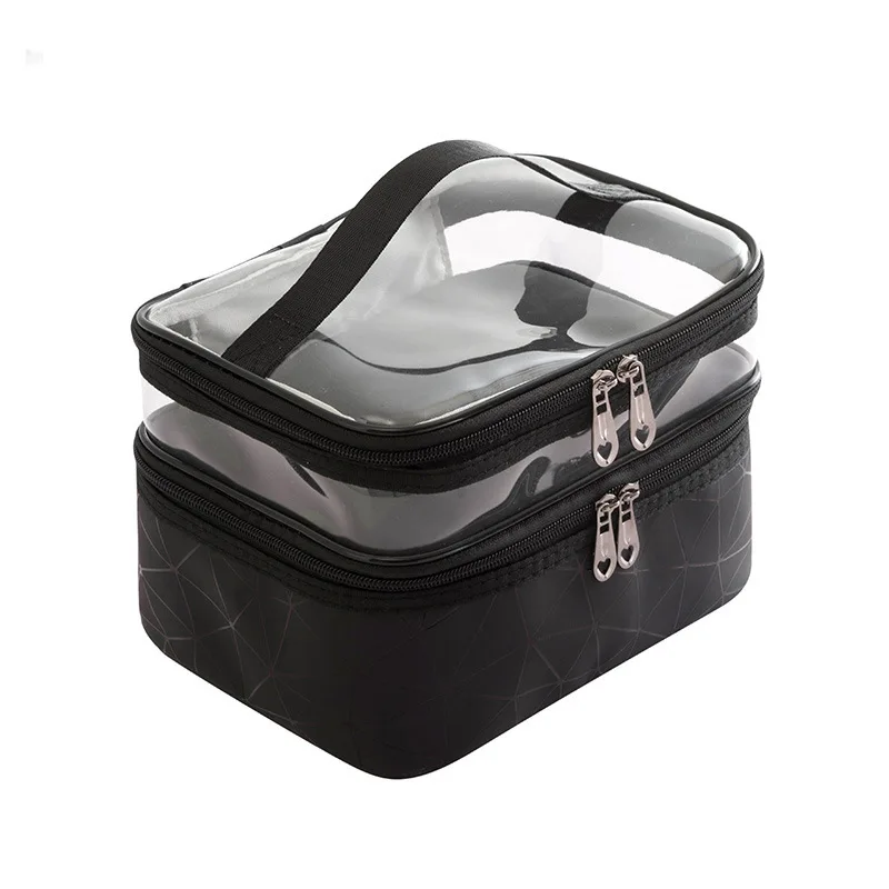 8.86 Inches Double Layer Travel Cosmetic Case Clear Nylon Makeup Travel Bags