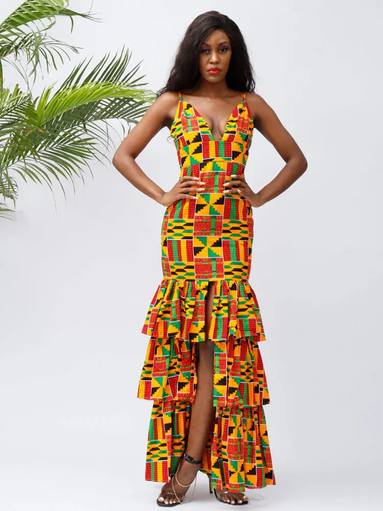 African Print Wrap Dress African Dresses Women Lady elegant Dresses
