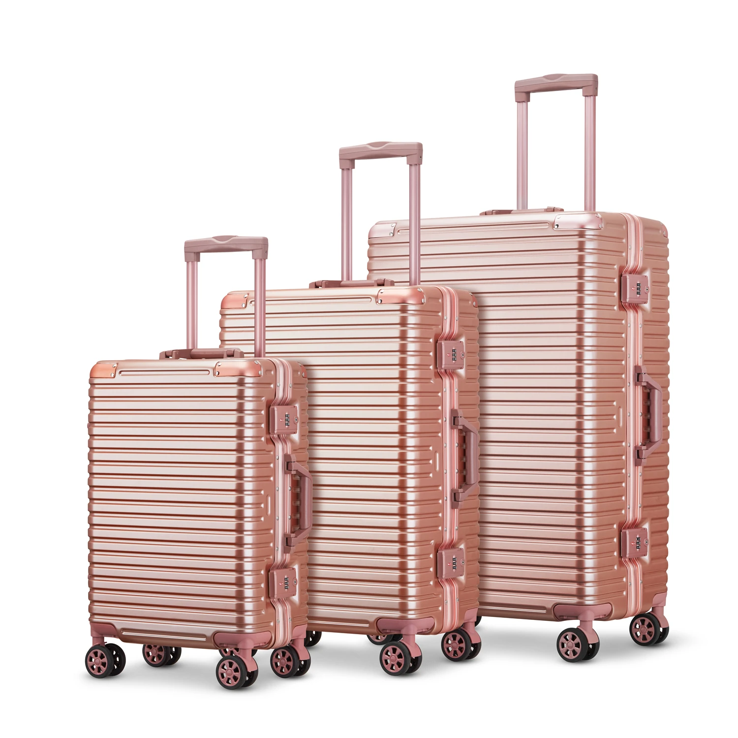Custom Luxury Travel Trolley Carry on Suitcase Luggage Aluminium Frame with ABS PC Hardshell and Wheels Manufactured Cover
