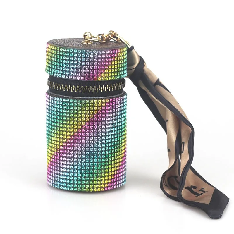 Vintage Travel Mini PU Leather Lipstick Box Gold Keychains Keeper Bag Lipstick Cases Holder Keychain