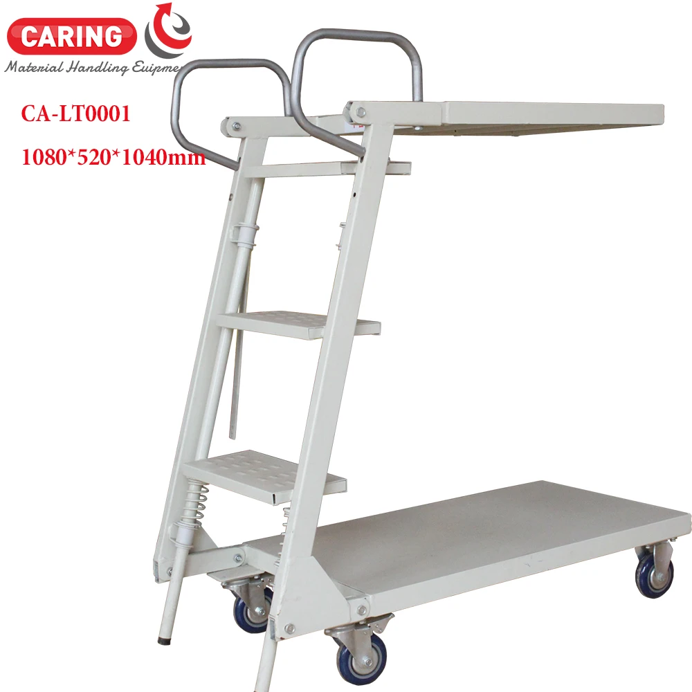 Warehouse Steel Safety Rolling Mobile Platform Ladder with Handrails