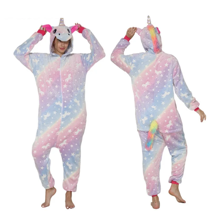 Unisex Winter Animal Flannel Onesie Pajamas Cartoon Sleepwear Glowing at night in dark noctilucent luminous Pijama Unicorn