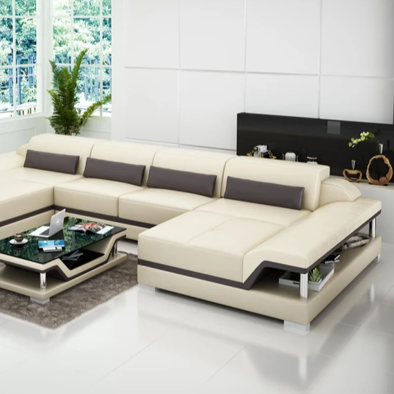 Fashion Living Room Furniture Sectional Sofa Set Leather Curved Sofa Indoor Long Couch