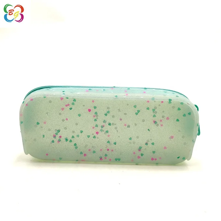 Custom Transparent Silicone Pencil Case Cute School Kids Glitter Pencil Pouch for Carrying Pencils and Stationery