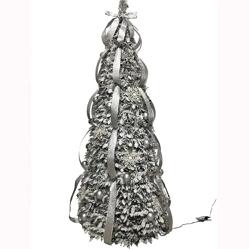 Pre-lit 6FT Flocked Pop Up Christmas Tree with led Lights Artificial collapsible Xmas Trees Decorated Holiday Party Decor