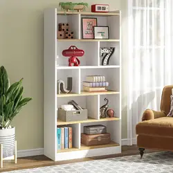 White 6-Tier Modern Tall Bookcase Storage Organizer Bookshelf Display Cabinet for Home Office, Living Room, Bedroom, Library