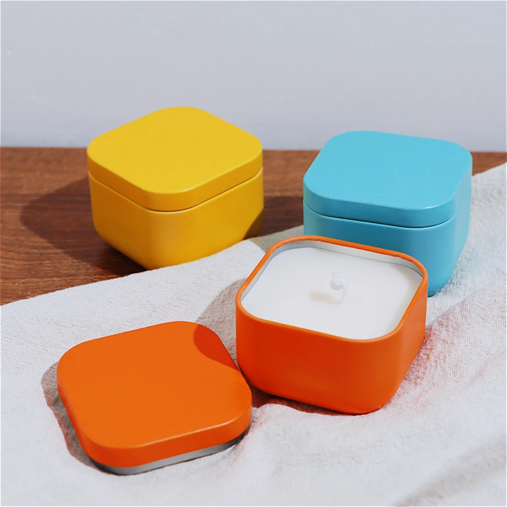 Color Candle Jar with Lid Scented Candles Container Candy Tea Storage Box Home Decor Metal Square Empty Candle Holders Lanterns