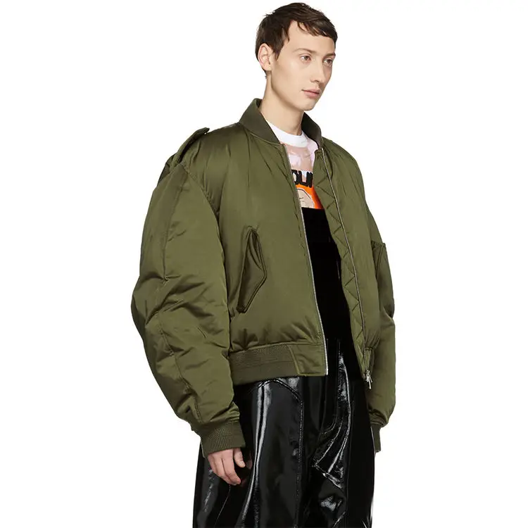 Wholesale olive green men plus size bomber jacket coat Down Filled cropped plain bomber jacket men green bomber jacket