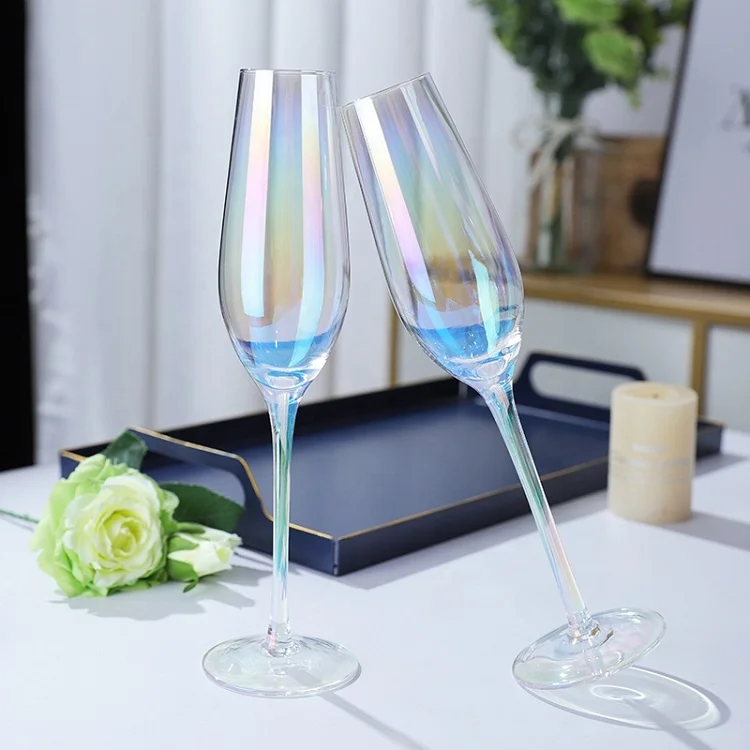 WONDER customized wedding decorated drinking glass set long stem crystal champagne glass color wine glass (1600534534492)