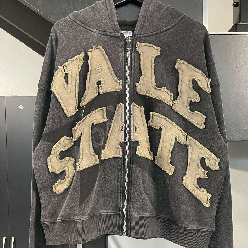 Top Quality 100%Cotton French Terry Vintage Acid Washed Custom Embroidery Patch Men Sweatshirt Oversize Hoodie