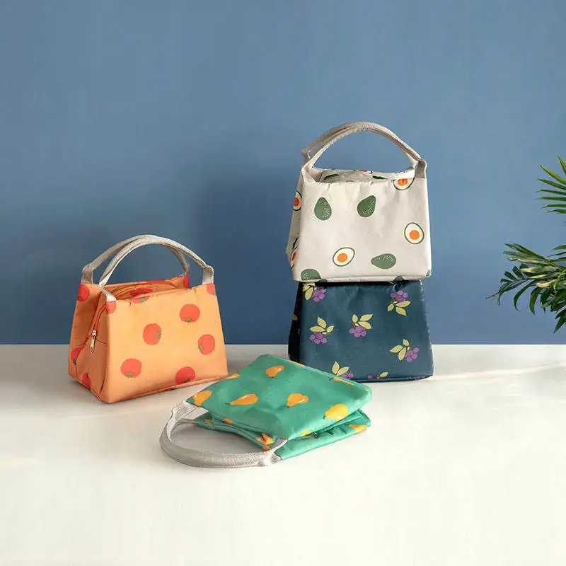 Cute Fruit Printed Oxford Aluminum Film Insulated Food Cooler Bag School Office Insulation Lunch Bag