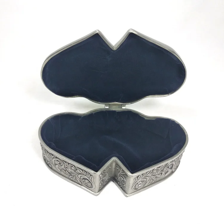 Double Heart Metal Jewelry Box With Roses and Couples