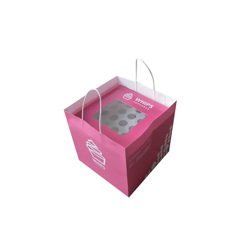 Big Capacity Cake Store Pink Kakft Paper Bags With Twisted Paper Handle Customize Logo Printing Kraft Paper Bag