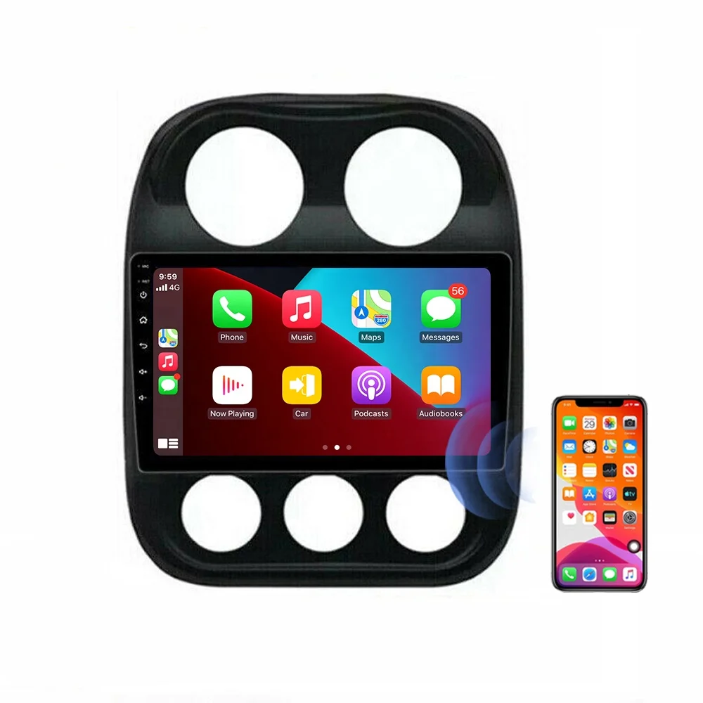 Android player 10.1 inch car radio 4-core carplay 2+32GB GPS WiFi DSP/RDS for Jeep Compass 2010-16