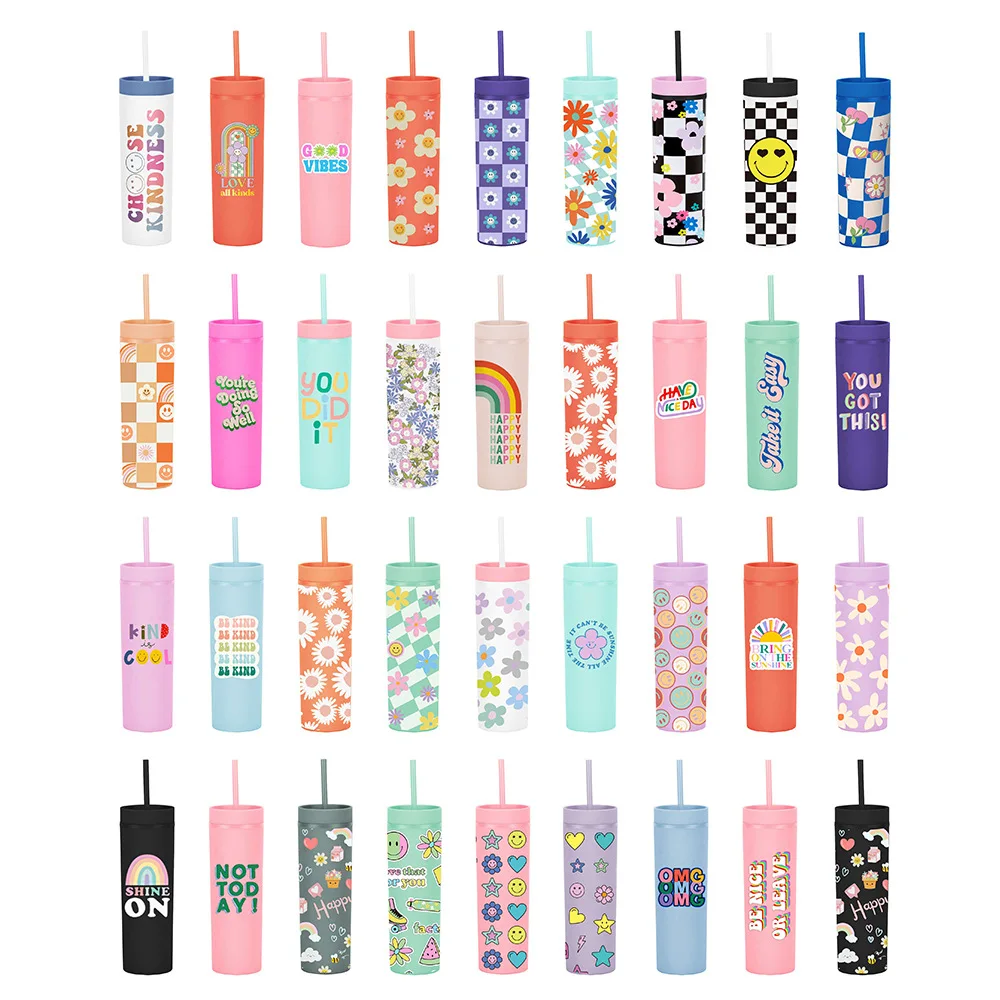 Wholesale Custom 16oz Double Wall Skinny Tumbler Reusable Cold Cup Plastic Acrylic Tumbler with Straw and Lid