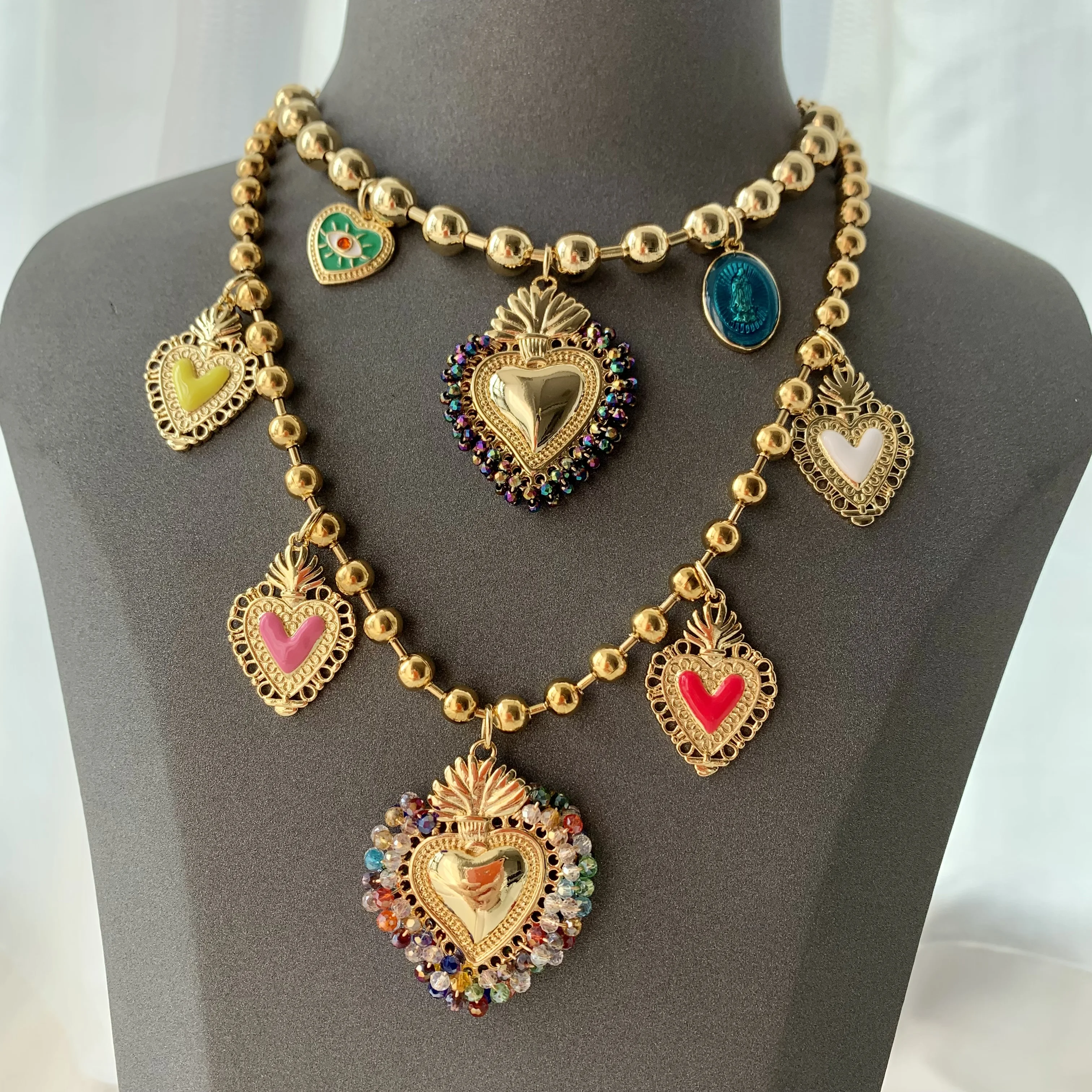 LS-L3161 New Arrival ball chain necklace women fashion jewelry religious sacred heart necklaces men 18k gold necklace
