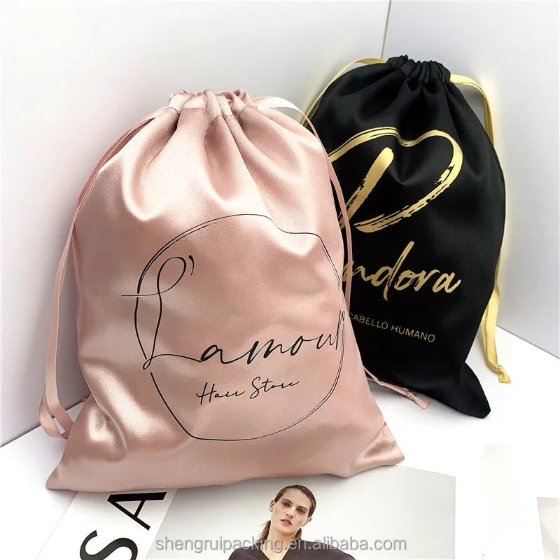 Luxury Satin Pouch for Hair Packaging Wig Bags Silk Satin Dust Bags for Bra Custom Womens Sexy Underwear Satin Travel Bags
