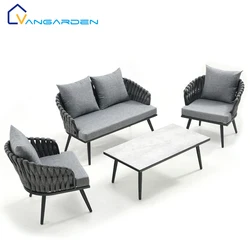 4pcs outdoor waterproof fabric garden furniture rope sofa chair set modern patio aluminum sofa set