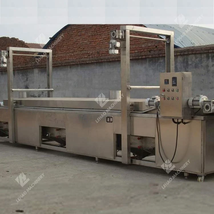 Automatic discharging batch type food grade continuous frying machine deep fryer for coated peanut almond beans