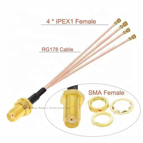 Low Lose 5g Wifi F 4 In 1 Rg178 Cable F Female /Sma Female To 4*Sma Male/ Ipex U.Fl Connector Rf Splitter Coaxial Cables