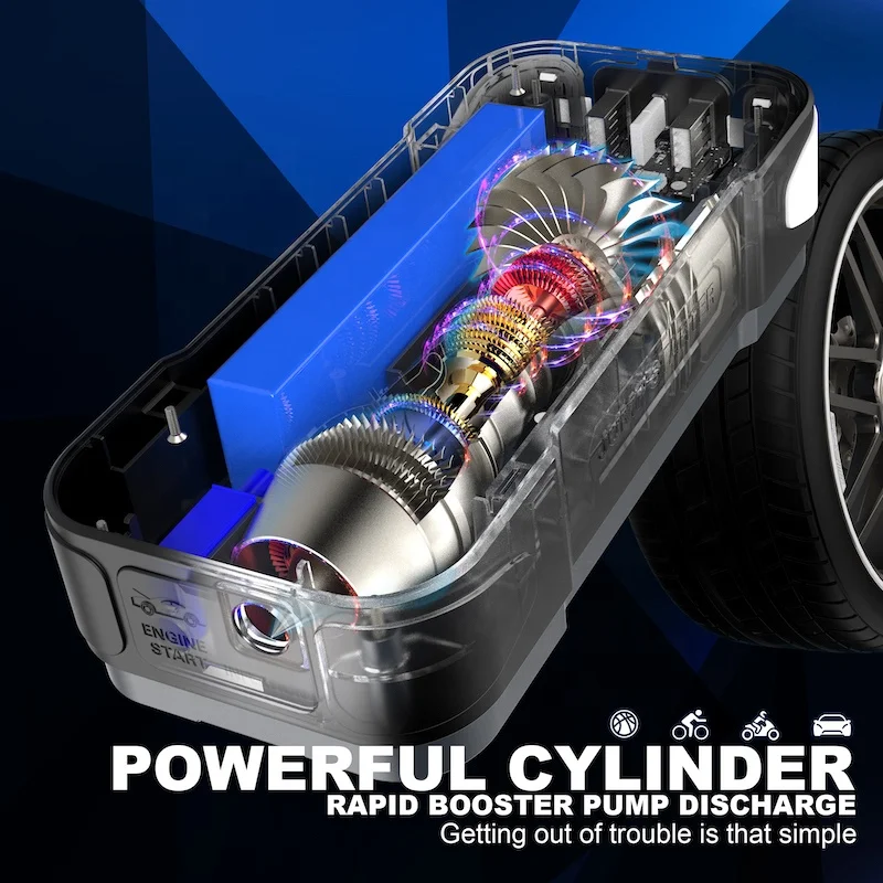 Portable  super capacitor jumper battery pack car booster lithium power bank jump starter with air compressor