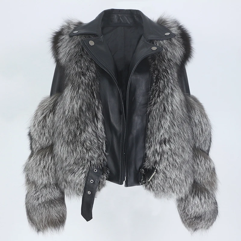 
OFTBUY 2021 Real Fur Coat Vest Winter Jacket Women Natural Fox Fur Genuine Leather Outerwear Detachable Streetwear Locomotive 