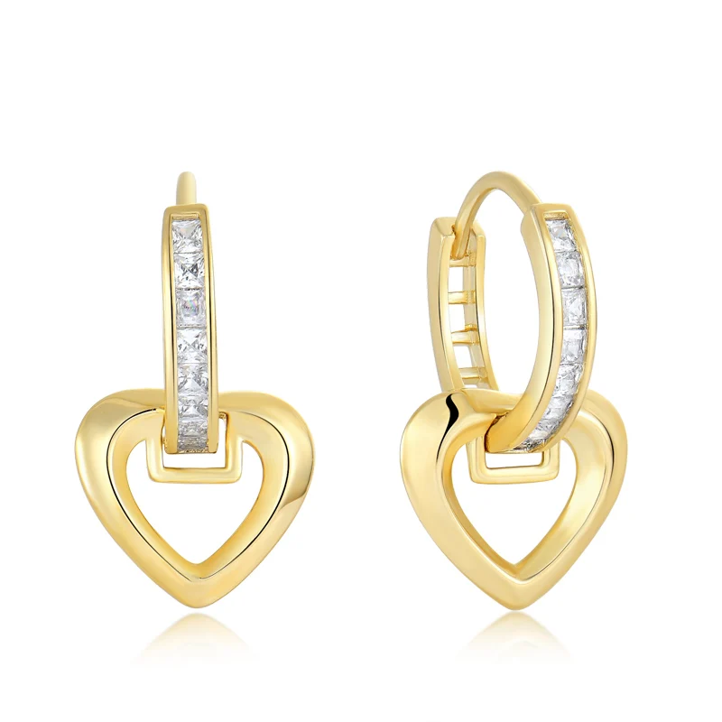 designer fashion fine jewelry 925 Sterling Silver 24K gold filled Heart Drop mini stud earring sterling hoop earring